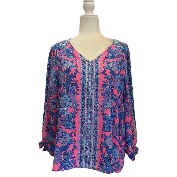 NEW LILLY PULITZER pamala lileeze top in soleil pink palm paradise - Picture 5 of 10